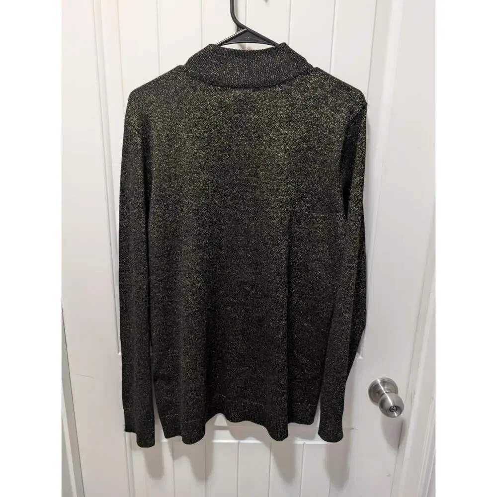 Calvin Klein Long Sleeve Mock Neck Black Metallic Gold Buttons Sweater Women's L